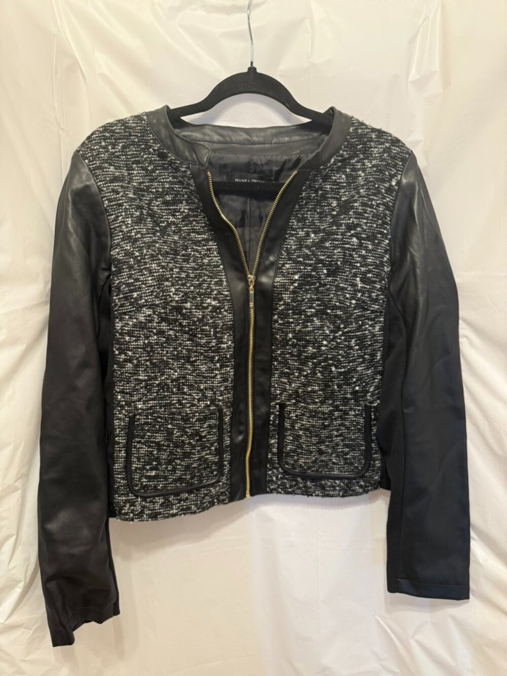 Ivanka Trump Faux Leather Tweed Zip Jacket Size M